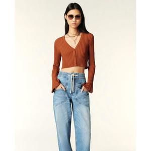 NEW BASH pusha v-neck cardigan in brown / ecureuil